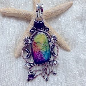 NEW Rainbow Solar Quartz w/Amethyst 925 Silver